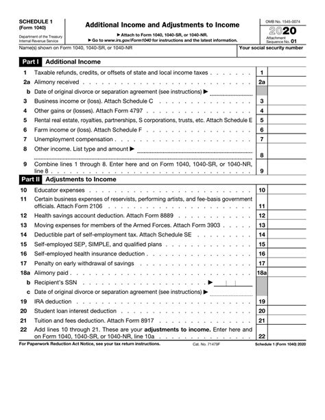 IRS Form 1040 Schedule 1 Download Fillable PDF or Fill Online Additional Income and Adjustments ...