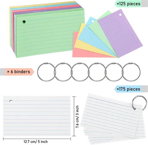 Buy 300 Pieces Index Cards Flash Cards with Rings Punched Index Cards ...