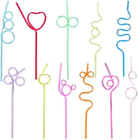 [55 Pcs] Crazy Straws Silly Funny Straws - 11 Different Shapes Colorful Reusable Plastic Crazy ...