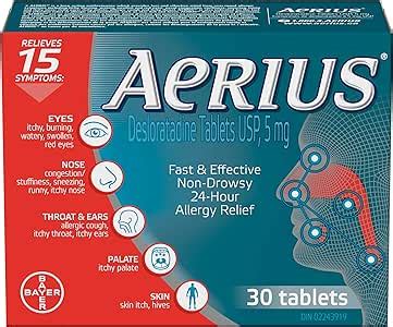 Aerius Allergy Medicine, Fast Relief, 24-Hour, Non-Drowsy, 15 Symptoms ...