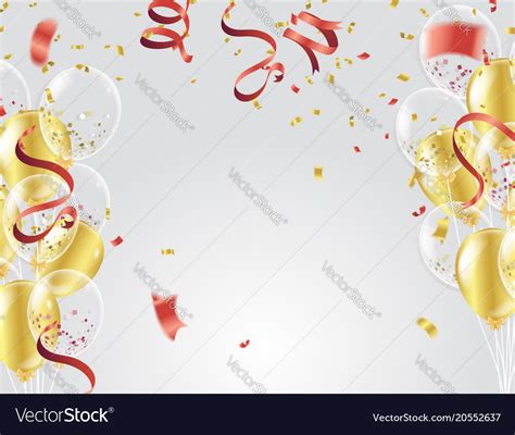 Gold balloons confetti and streamers on white Vector Image