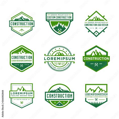 Set of Mountain and outdoor construction logo design with vintage or ...