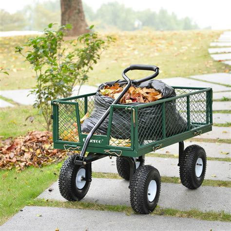 Allieroo Utility Wagon Farm and Ranch Heavy-Duty Steel Garden Cart with Removable Folding Sides ...