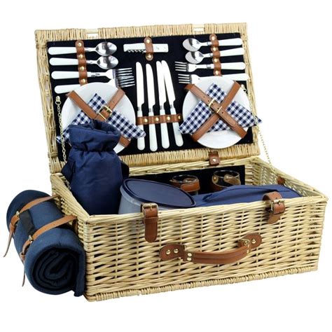 4 Person Natural Wicker Picnic Hamper Basket Deluxe Service Set – INNO ...