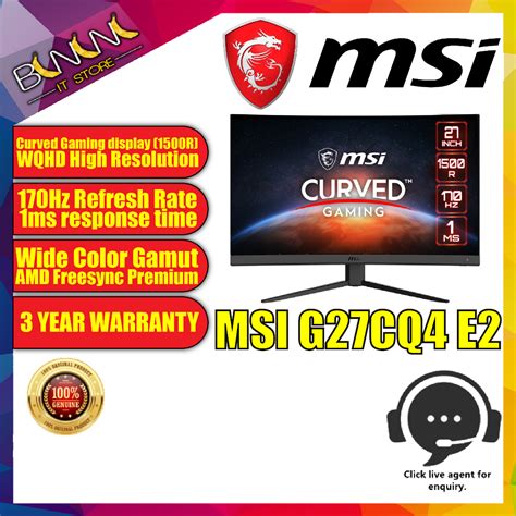 MSI G27CQ4 E2 Curved Gaming Monitor - 27", WQHD, VA, 170Hz, 1ms & AMD Freesync Premium | Shopee ...