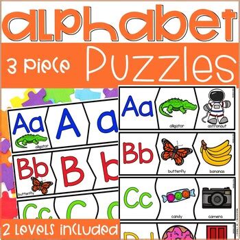 3-Piece Alphabet Puzzles for Preschool, Pre-K, and Kindergarten | TPT