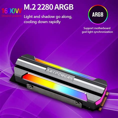 Aluminum ARGB M.2 SSD Hard Disk Heatsink Cooler 5V 3Pin NVME NGFF M2 2280 Solid State Hard Drive ...