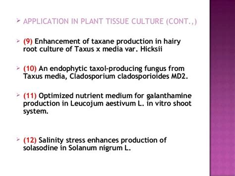 Applications in plant tissue culture