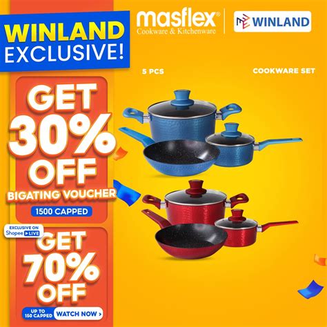 MASFLEX by Winland 3-Layer 5 Piece Non Stick Induction Cookware Set Heavy Gauge Aluminum ZC-88 ...