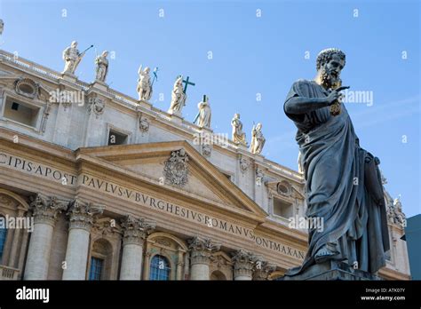 Statue in front Saint Peter Basilica, St. Peter's Square, Vatican City ...