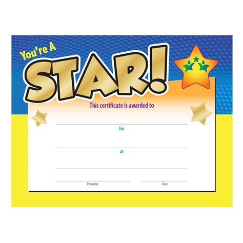 You're A Star! Gold Foil-Stamped Certificate with Star Award ...