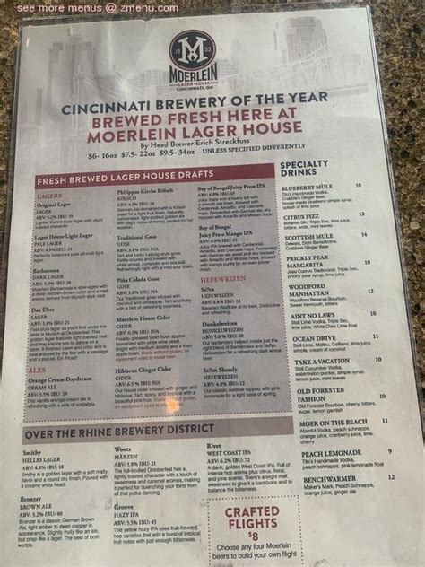 Online Menu of Moerlein Lager House Restaurant, Cincinnati, Ohio, 45202 ...