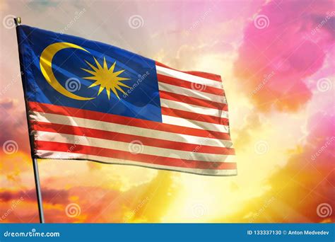 Fluttering Malaysia Flag on Beautiful Colorful Sunset or Sunrise ...