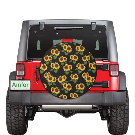 Sunflower Jeep Tire Cover, Spare Wheel Cover, Floral Yellow Flowers Bl – Starcove Fashion