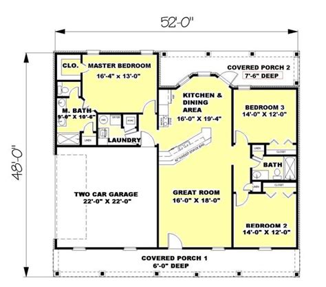 Ranch Style House Plan - 3 Beds 2 Baths 1500 Sq/Ft Plan #44-134 ...