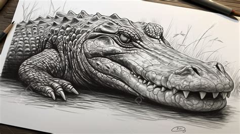 Pencil Drawings And A Crocodile By Adam Murphy Background, Alligator Picture Drawing, Alligator ...