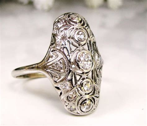 Platinum Edwardian Art Deco Engagement Ring Old Mine Cut Diamond ...