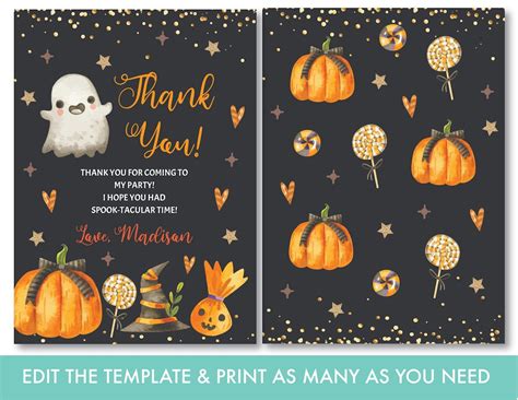 Halloween Thank You Card Printable Pumpkin Halloween Thank - Etsy