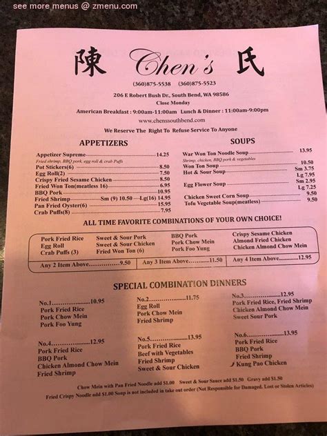 Online Menu of Chens Chinese Restaurant Restaurant, South Bend, Washington, 98586 - Zmenu