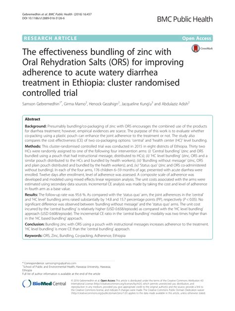 (PDF) The effectiveness bundling of zinc with Oral Rehydration Salts (ORS) for improving ...