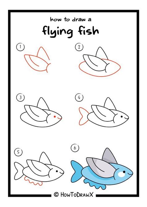 Drawing Lesson #72: How to Draw a Flying Fish Step by Step Drawing Lessons For Kids, Easy ...