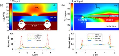 Electric field simulation results for conventional (a) and nsPEF (b)... | Download Scientific ...