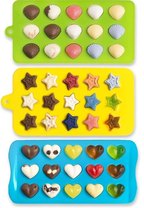 Wocuz Candy Molds & Ice Cube Trays - Hearts, Stars & Shells - Silicone ...