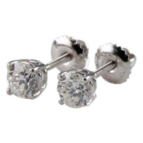 1.10 Carat White Gold Round Brilliant Diamond Screw-Back Stud Earrings ...