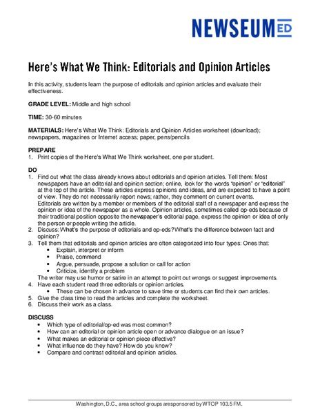 Editorials and Opinion Articles Lesson Plan for 6th - 12th Grade | Lesson Planet