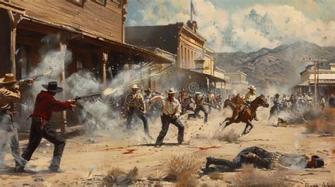 Outlaws Unleashed: the Wild West Bank Heist Stock Illustration - Illustration of gunfight, drama ...