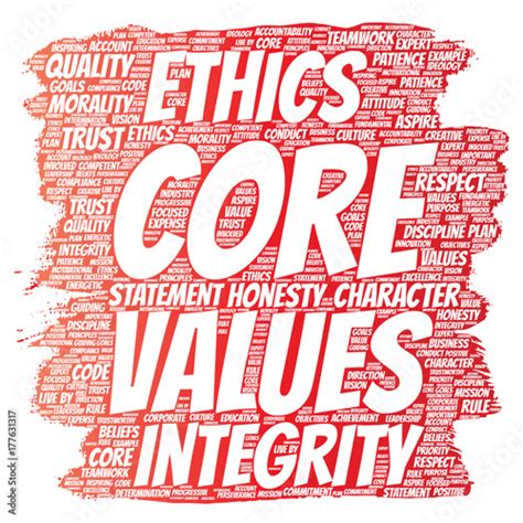 Vector conceptual core values integrity ethics paint brush concept word cloud isolated ...