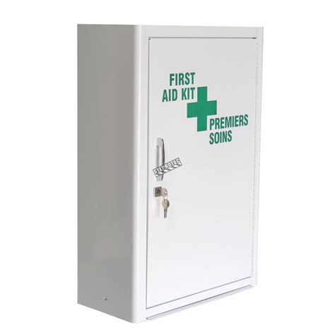 Wall-mounted metal first aid cabinet with solid panel door