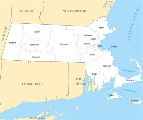 Large detailed administrative map of Massachusetts state | Vidiani.com ...