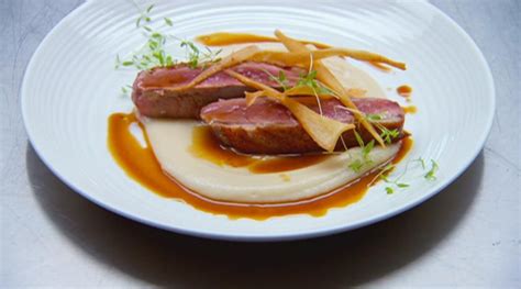 Pan-fried duck breast with parsnip puree and chips Parsnip Puree, Duck ...