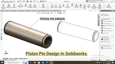 Solidworks Tutorials | Piston Pin design in Solidworks | #solidworks ...