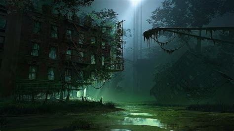 HD wallpaper: illustration of abandoned building in middle of forest, apocalyptic | Wallpaper Flare