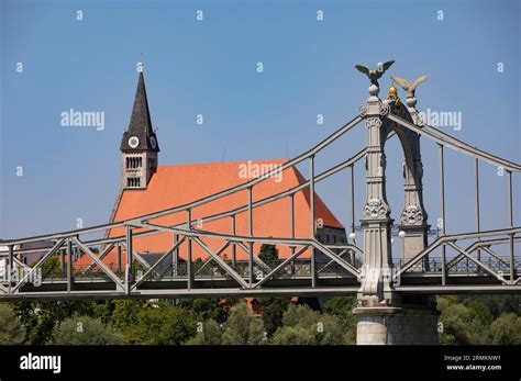 Art Nouveau Salzach Bridge between Oberndorf bei Salzburg and Laufen an der Salzach with ...