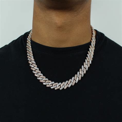 12mm Iced Out Prong Chain in White Gold/ Rose Gold – Jewlz Express