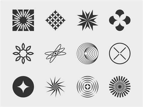 abstract collection 8 graphic geometric symbols and objects in y2k style. Templates for notes ...