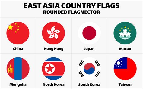 East Asia Country Flags. Rounded Flat Vector 5217180 Vector Art at Vecteezy