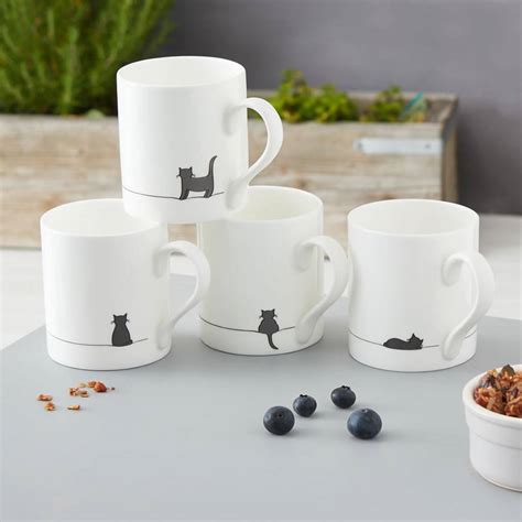 cat mugs, set of four fine bone china by jin designs ...