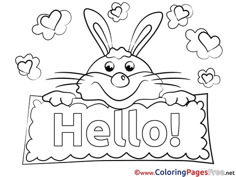 Rabbit Kids Hello Coloring Pages