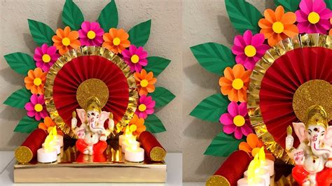 DIY -Eco Friendly Ganesh Makhar Decoration Ideas- Ganapathi Makhar 2020 -Ganapathi Mandap ...