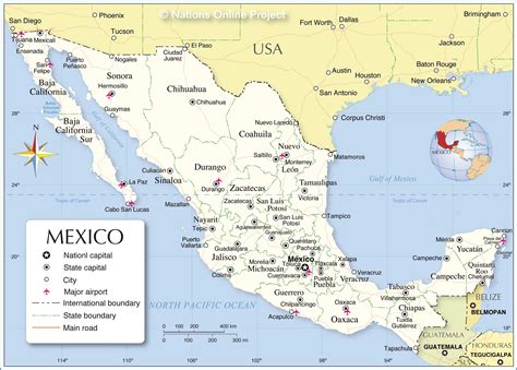 Nations Online Project - Administrative Map of Mexico showing Mexican states boundaries, state ...