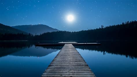 🔥 Download Wallpaper Of Lake Dock Moon Mountains Reflections by ...