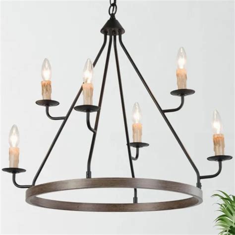 LNC 6-LIGHT BROWN and Matte Black Wagon Wheel Rustic Chandelier $288.94 - PicClick