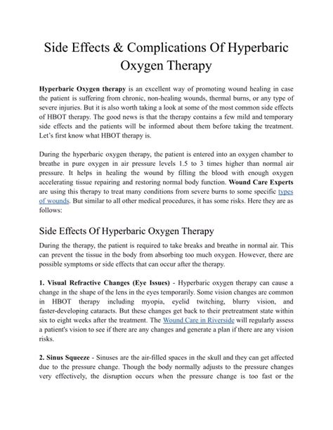 PPT - Side Effects & Complications Of Hyperbaric Oxygen Therapy ...