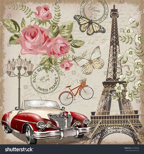 Paris Vintage Postcard Stock Vector 401339266 - Shutterstock