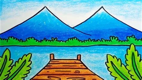 How To Draw Nature Scenery Lake And Mountain Beautiful |Drawing Nature Scenery Easy - YouTube