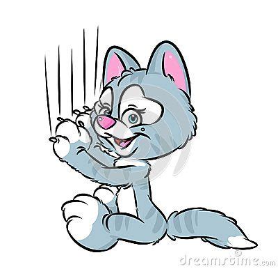 Cute gray cat scratching claws cartoon illustration | Cartoon ...